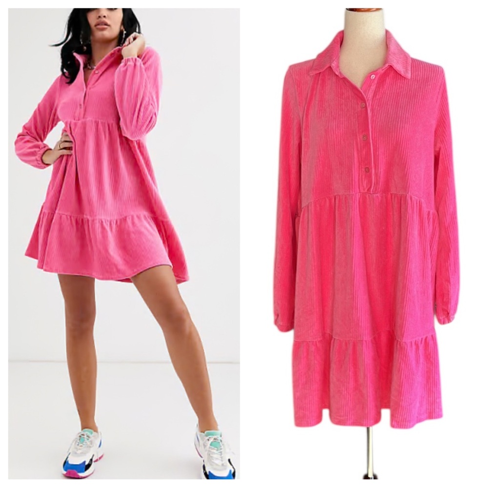 ASOS Cord Smock Mini Dress with Peplum Hem